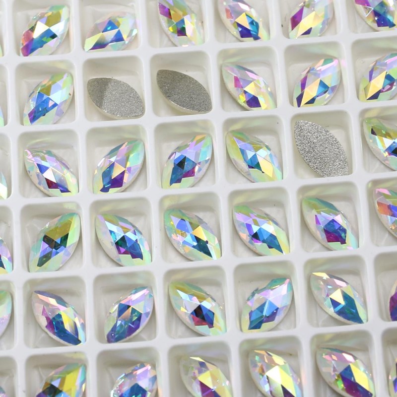 100pcs Navette-Shaped Glass Rhinestones - Faceted, Sharp Bottom, AB Colour - Unbranded Craft Supplies